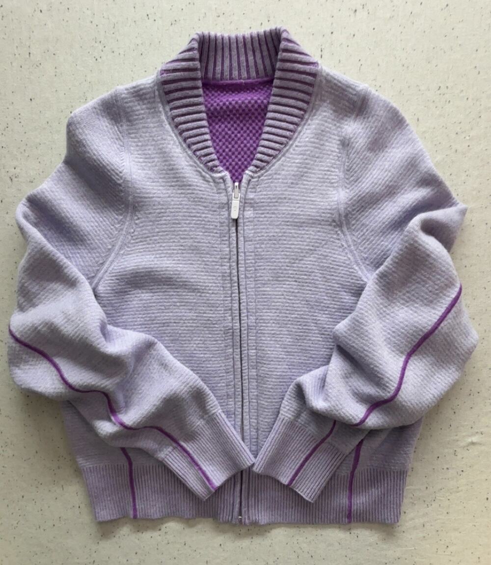 Lululemon Textured Knit Bomber Jacket Womens 4 Purple Merino Wool Zip Sweater